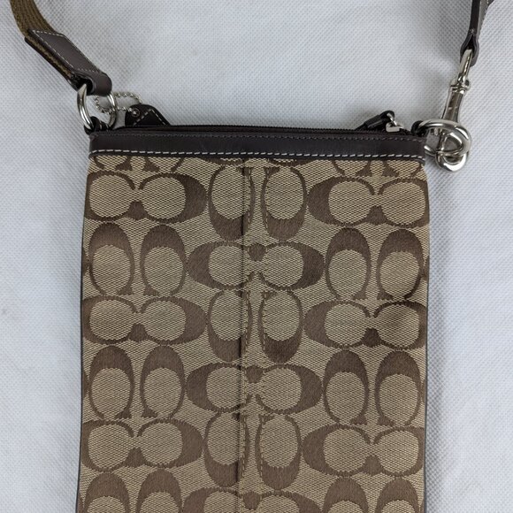 Vintage Coach Small Crossbody Bag Tan Logo Printed Canvas Brown Leather Accents - Picture 4 of 12